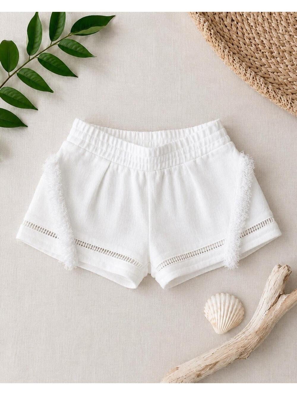 SUBOO Australia White Textured Fringe Shorts Coastal Resort Boho Chic Small